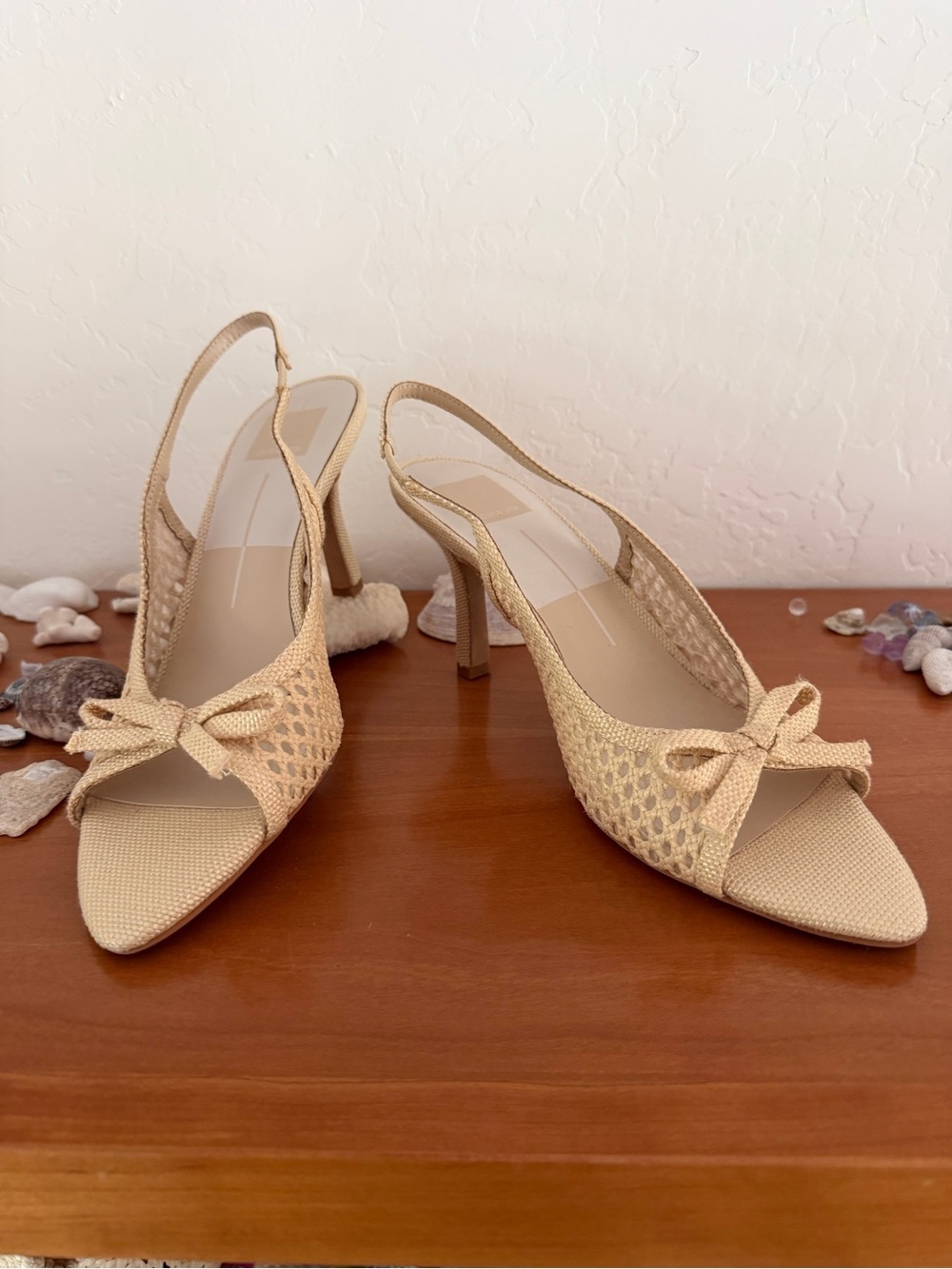 Dolce Vita NEW Misa Raffia Slingback sandals heels pumps straw natural bow sz 9 - Picture 2 of 9